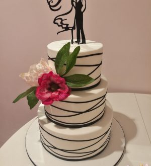 Black striped wedding cake