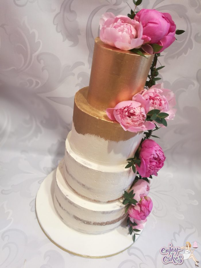 White gold semi-naked wedding cake