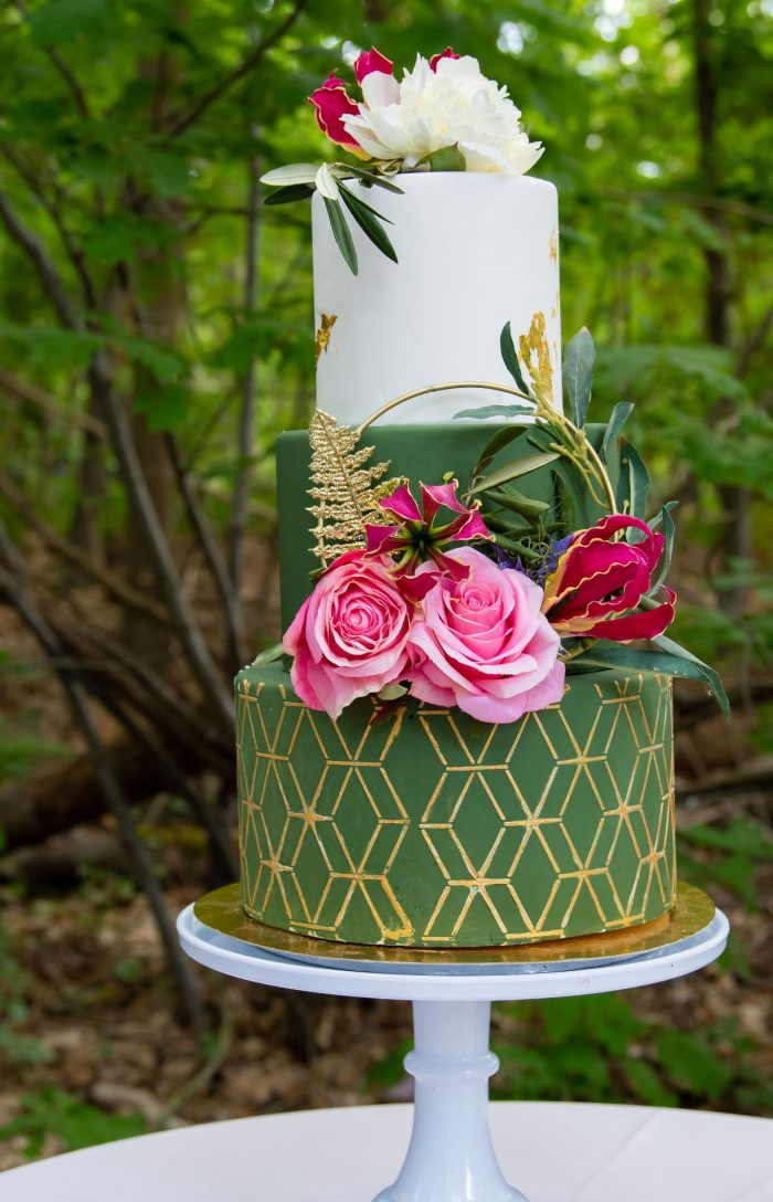 Gold and Green wedding cake
