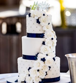 Navy blue & white fondant cake