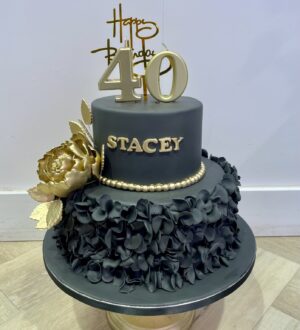 Black and gold ruffle cake