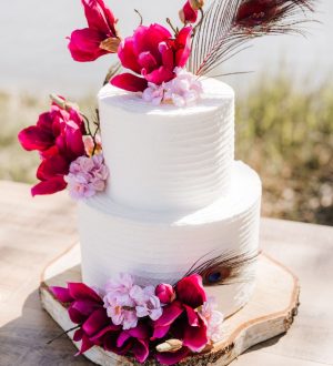 Creme cake with pink flowers