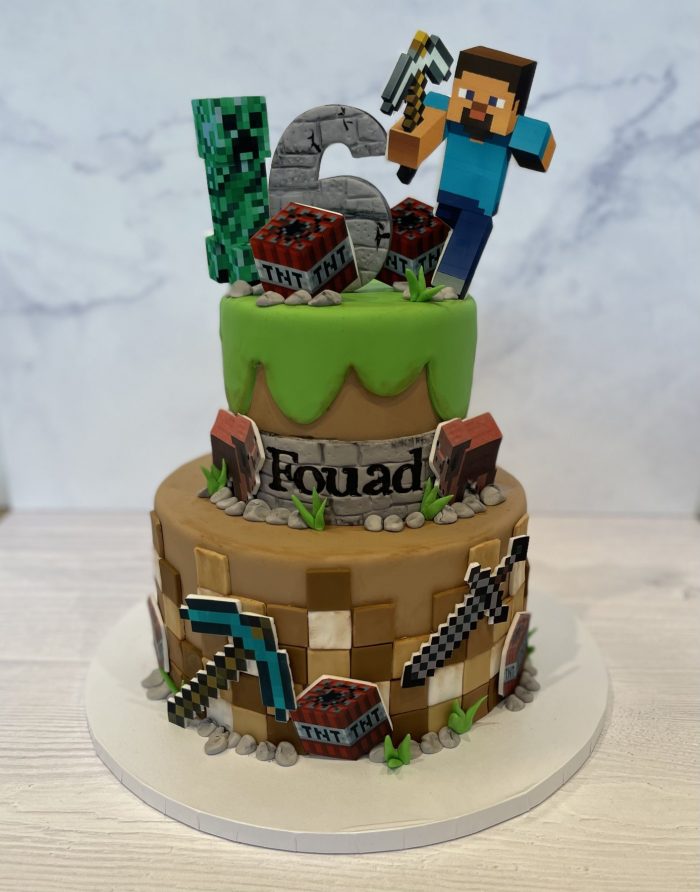 Minecraft fondant taart