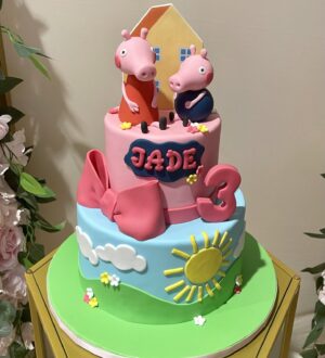 peppa pig taart met strik