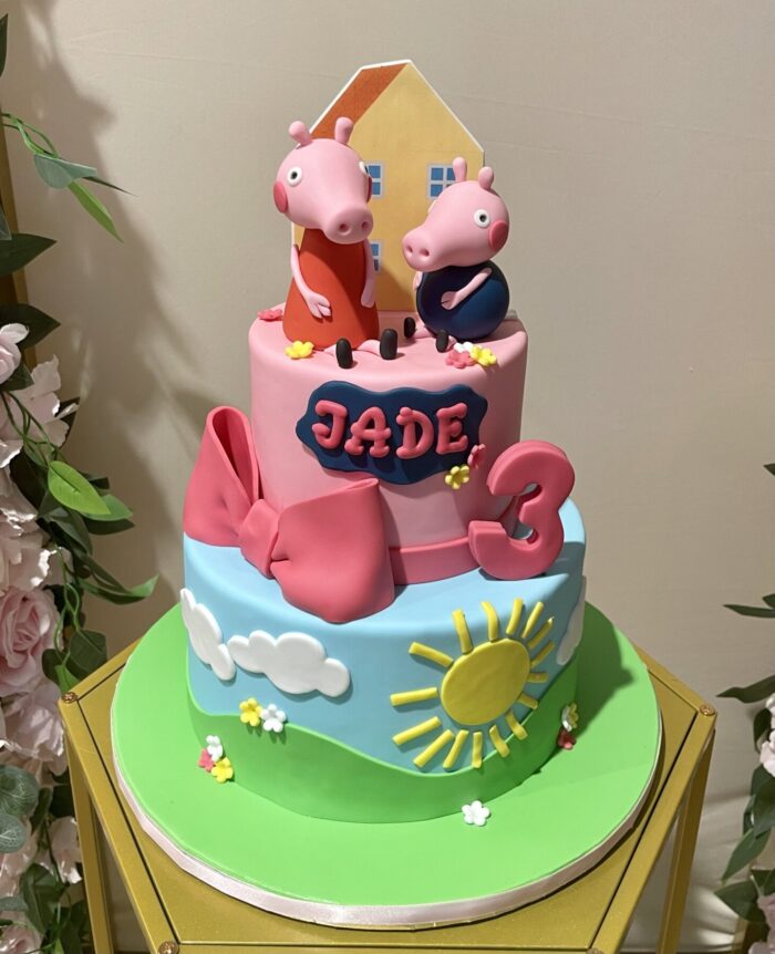 peppa pig taart met strik