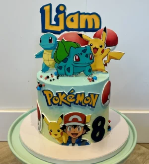 Pokemon taart blauw met groen Pokemon taart blauw met groen