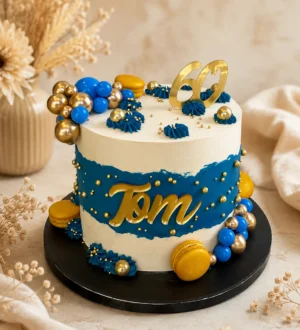 royal blue taart met goud