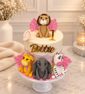 Dieren jungle taart roze