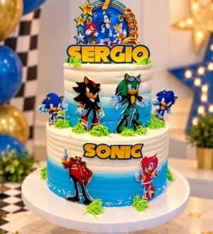 Sonic blauwe creme taart