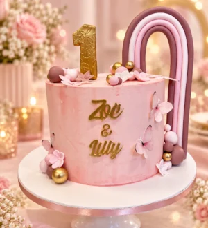 Roze vlinder regenboog taart