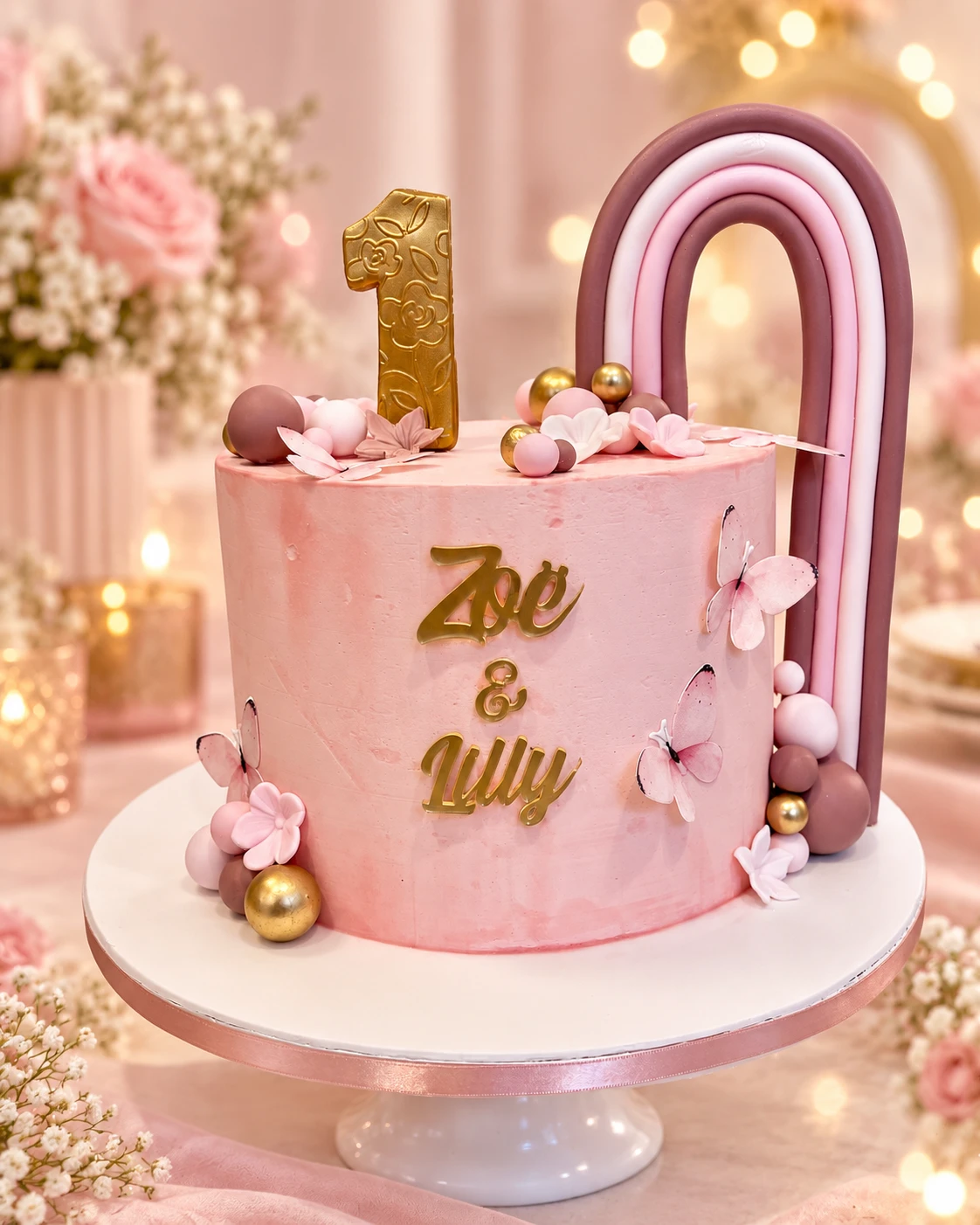 Roze vlinder regenboog taart Roze vlinder regenboog taart